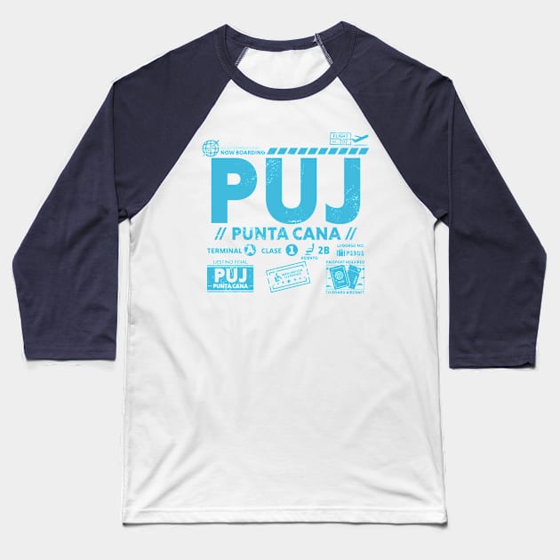 Vintage Punta Cana PUJ Airport Code Travel Day Retro Travel Tag Dominican Republic Baseball T-Shirt by Now Boarding